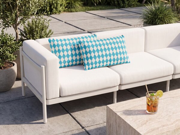 Sada 2 vonkajších dekoratívnych vankúšov tyrkysová polyester 30 x 50 cm obdĺžnikový tvar moderný štýl záhrada exteriér