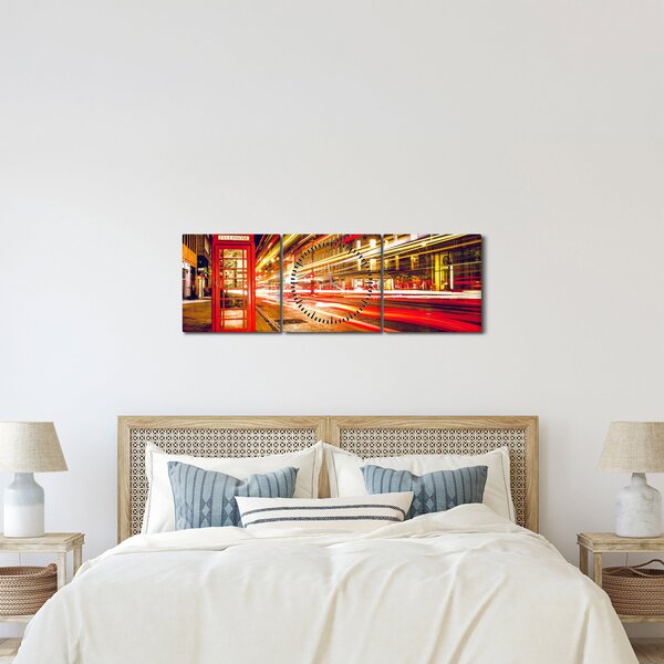 Obraz červené londýnske telefónne búdky (s hodinami) (90x30 cm)