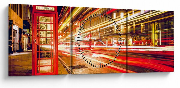 Obraz červené londýnske telefónne búdky (s hodinami) (90x30 cm)