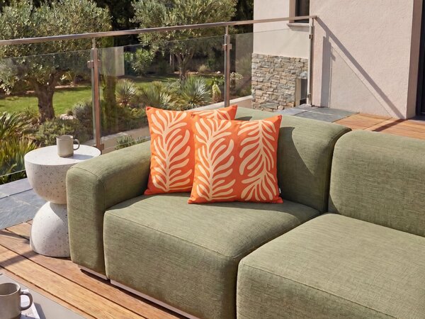 Sada 2 vonkajších dekoratívnych vankúšov oranžová polyester 45 x 45 cm štvorcový tvar moderný štýl záhrada exteriér
