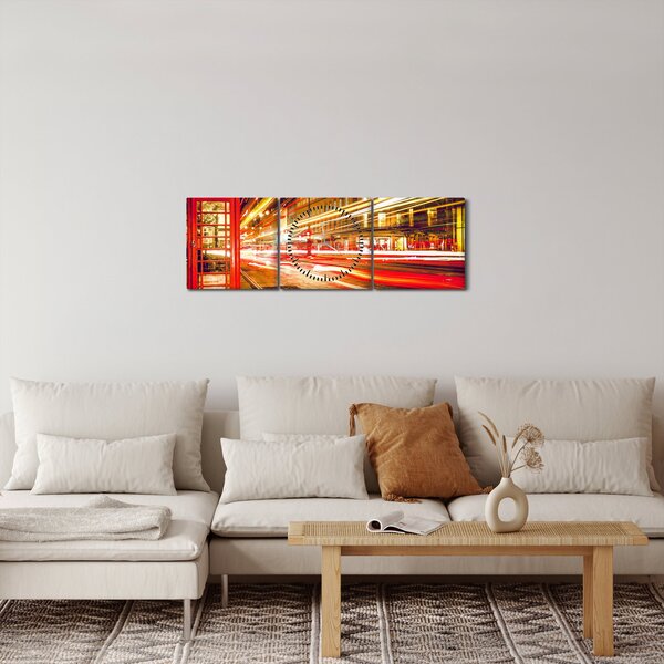 Obraz - červená telefónna búdka (s hodinami) (90x30 cm)