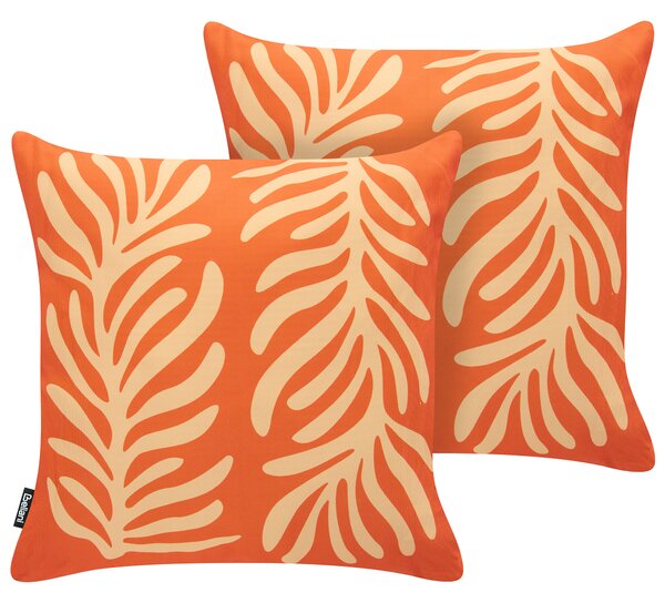 Sada 2 vonkajších dekoratívnych vankúšov oranžová polyester 45 x 45 cm štvorcový tvar moderný štýl záhrada exteriér