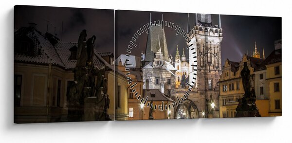 Obraz osvetlenej Prašnej brány (s hodinami) (90x30 cm)