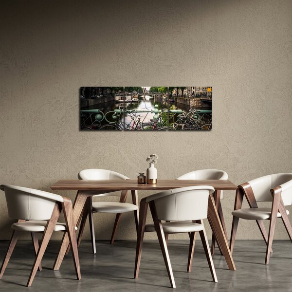 Obraz bicykla v meste (s hodinami) (90x30 cm)