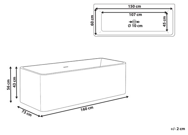 Voľne stojaca vaňa biela solid surface 160 cm s tenkým okrajom moderný štýl kúpeľňa