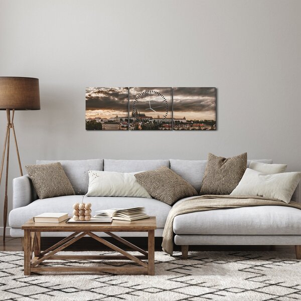 Obraz Pražského hradu za šera (s hodinami) (90x30 cm)