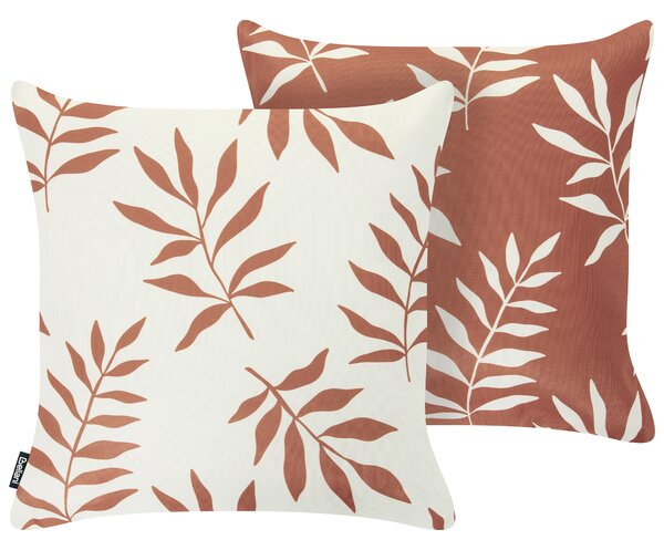 Sada 2 vonkajších dekoratívnych vankúšov svetločervená krémová biela polyester 45 x 45 cm štvorcový tvar moderný štýl záhrada exteriér