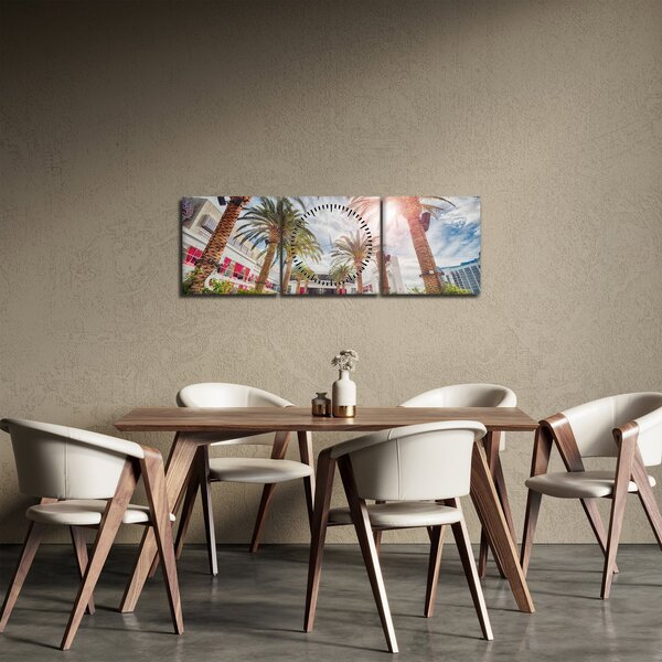 Obraz - palmy s bazénom (s hodinami) (90x30 cm)