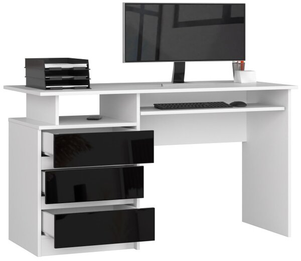 Kancelársky stôl CLP 135 cm biely / čierny lesk