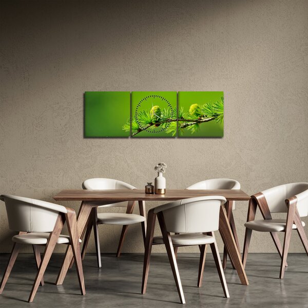 Obraz zelenej šišky (s hodinami) (90x30 cm)