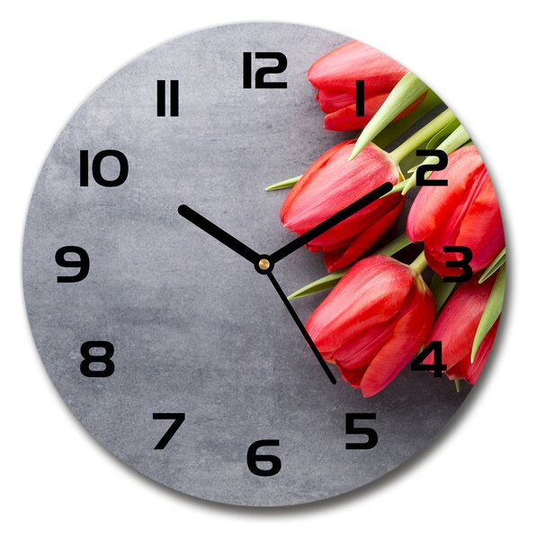 Sklenené hodiny okrúhle Červené tulipány