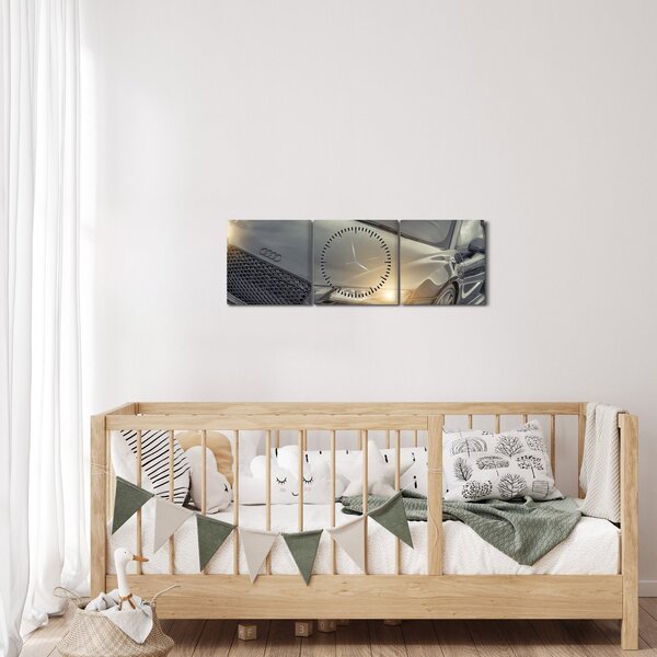 Obraz auta Audi - sivé (s hodinami) (90x30 cm)