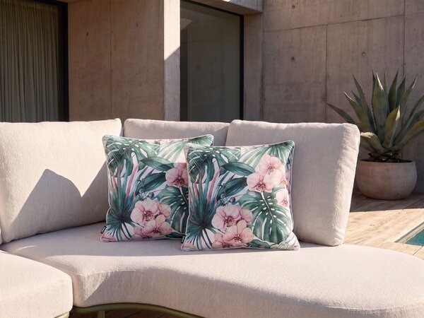 Sada 2 vonkajších dekoratívnych vankúšov zelená polyester 45 x 45 cm štvorcový tvar moderný štýl záhrada exteriér