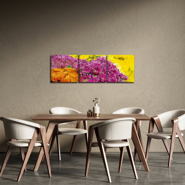 Obraz ružového kvetu (s hodinami) (90x30 cm)