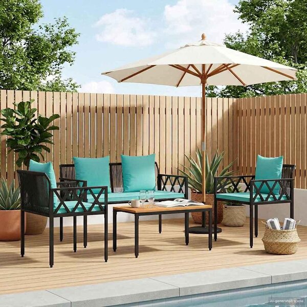 Maison Exclusive – Súprava záhradného nábytku pre 4 osoby, čierna a tyrkysová, vyrobená z polyratanu