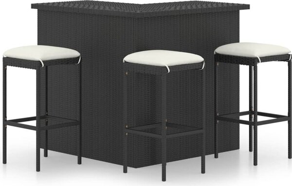 Maison Exclusive – Súprava záhradného nábytku pre bar, 4-dielna, s vankúšmi, z polyratanu, čierna
