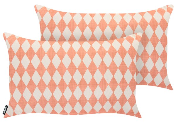 Sada 2 vonkajších dekoratívnych vankúšov svetločervená polyester 30 x 50 cm obdĺžnikový tvar moderný štýl záhrada exteriér