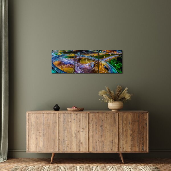 Obraz - panoráma nočného mesta (s hodinami) (90x30 cm)