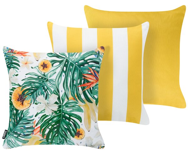 Sada 3 vonkajších dekoratívnych vankúšov viacfarebná polyester 45 x 45 cm štvorcový tvar moderný štýl záhrada exteriér