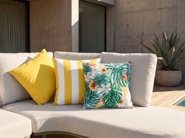 Sada 3 vonkajších dekoratívnych vankúšov viacfarebná polyester 45 x 45 cm štvorcový tvar moderný štýl záhrada exteriér