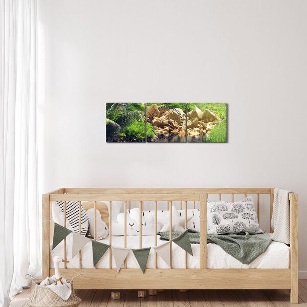 Obraz jazera v Seychelskej džungli (s hodinami) (90x30 cm)