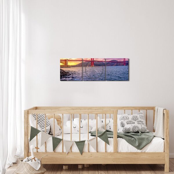 Obraz mosta pri západe slnka (s hodinami) (90x30 cm)