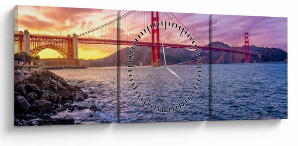 Obraz mosta pri západe slnka (s hodinami) (90x30 cm)