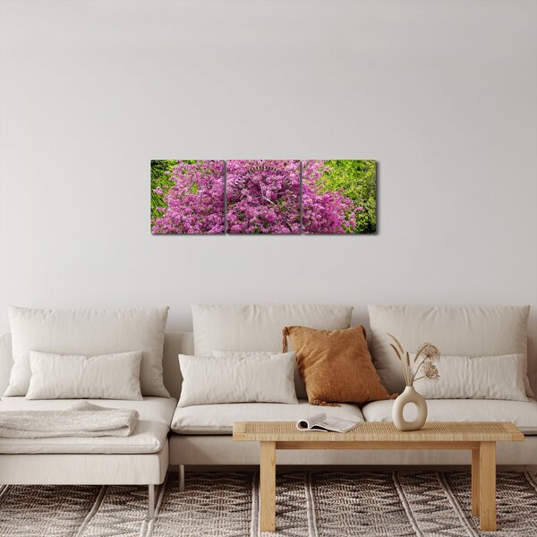 Obraz rozkvitnutého stromu na lúke (s hodinami) (90x30 cm)