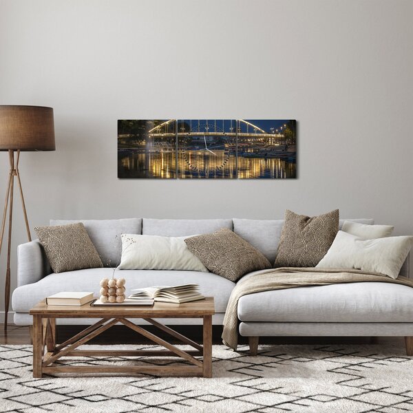 Obraz mosta s fontánou (s hodinami) (90x30 cm)