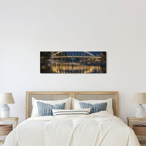 Obraz mosta s fontánou (s hodinami) (90x30 cm)