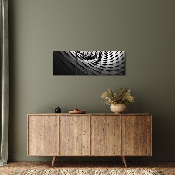 Abstraktný obraz - čiernobiela špirála (s hodinami) (90x30 cm)