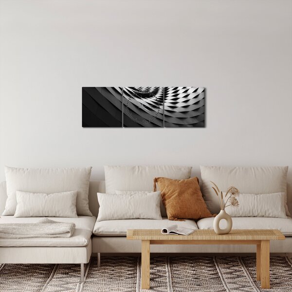Abstraktný obraz - čiernobiela špirála (s hodinami) (90x30 cm)