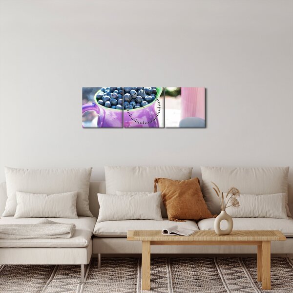 Obraz - čučoriedky v hrnčeku (s hodinami) (90x30 cm)