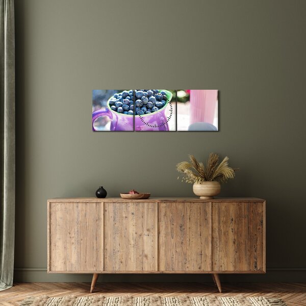 Obraz - čučoriedky v hrnčeku (s hodinami) (90x30 cm)