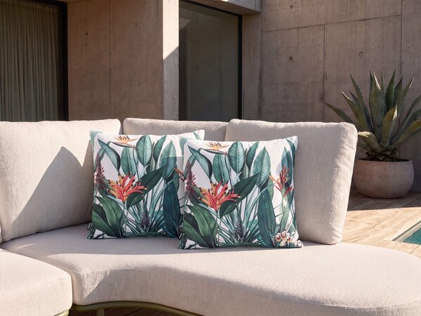 Sada 2 vonkajších dekoratívnych vankúšov zelená polyester 45 x 45 cm štvorcový tvar moderný štýl záhrada exteriér