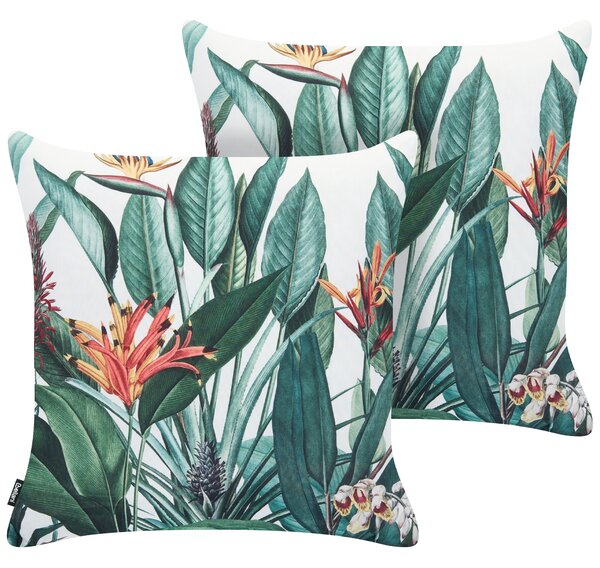 Sada 2 vonkajších dekoratívnych vankúšov zelená polyester 45 x 45 cm štvorcový tvar moderný štýl záhrada exteriér