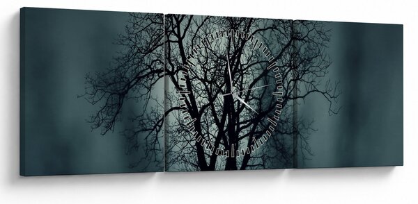 Obraz stromov pri zatmení (s hodinami) (90x30 cm)