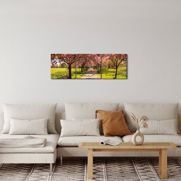 Obraz - sad čerešní (s hodinami) (90x30 cm)