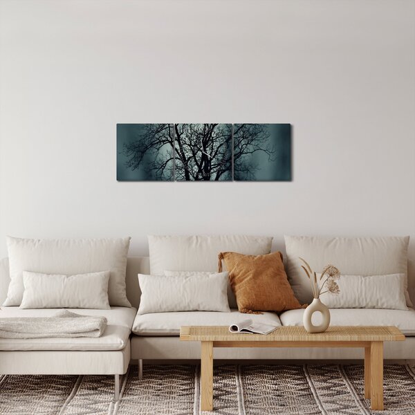 Obraz stromov pri zatmení (s hodinami) (90x30 cm)