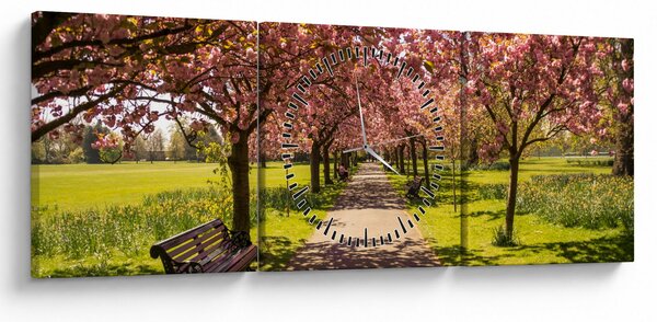 Obraz - sad čerešní (s hodinami) (90x30 cm)