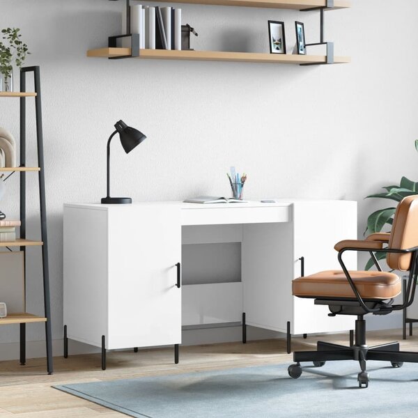 Maison Exclusive - písací stôl, lesklá biela farba, 140 x 50 x 75 cm, drevený materiál