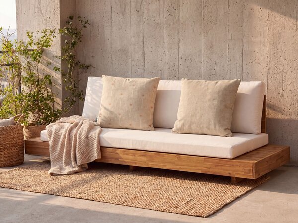 Sada 2 vonkajších dekoratívnych vankúšov béžová polyester ľan 45 x 45 cm štvorcový tvar moderný štýl záhrada exteriér