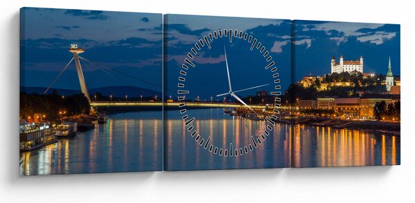 Obraz Bratislavy s hradom (s hodinami) (90x30 cm)