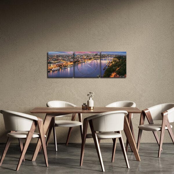Obraz nočného mesta Bratislavy s riekou (s hodinami) (90x30 cm)