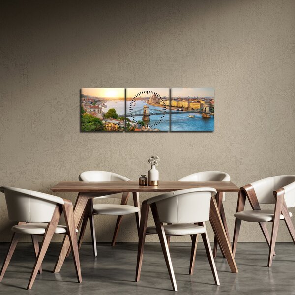 Obraz mesta Budapešť s riekou (s hodinami) (90x30 cm)