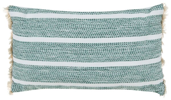 Sada 2 vonkajších dekoratívnych vankúšov olivovozelená polyester 30 x 50 cm obdĺžnikový tvar pruhovaná so strapcami moderný štýl záhrada