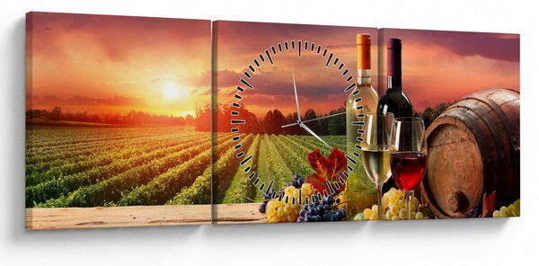 Obraz vinice s vínom (s hodinami) (90x30 cm)