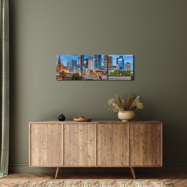 Obraz mesta Melbourne (s hodinami) (90x30 cm)
