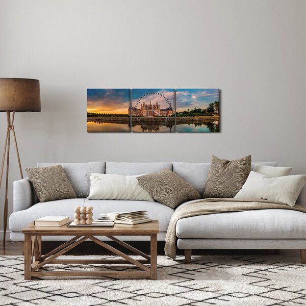Obraz zámku (s hodinami) (90x30 cm)