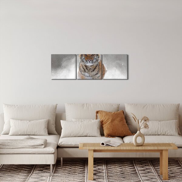 Obraz bežiaceho tigra v snehu (s hodinami) (90x30 cm)
